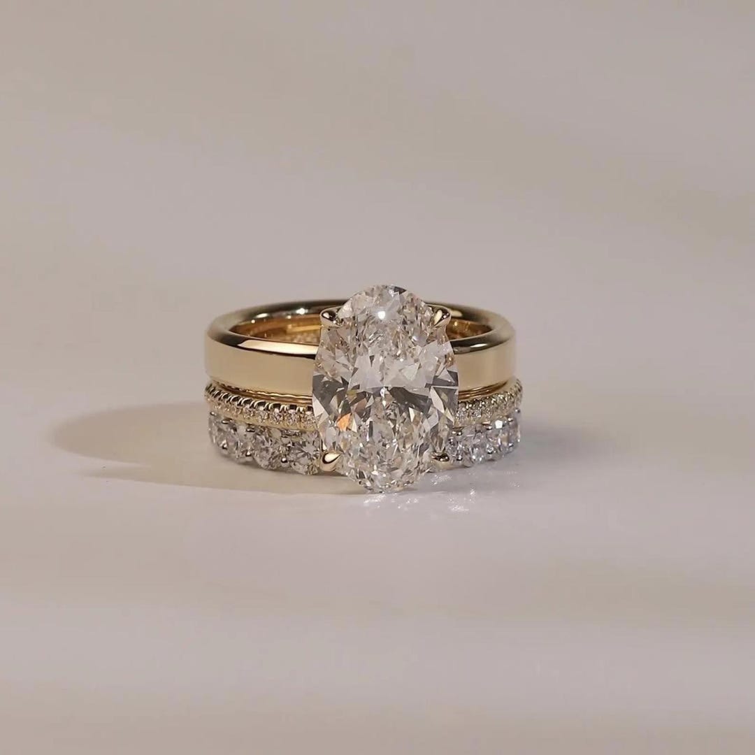 3 CT Oval Cut Moissanite Engagement Ring Set Solitaire Ring With Two ...