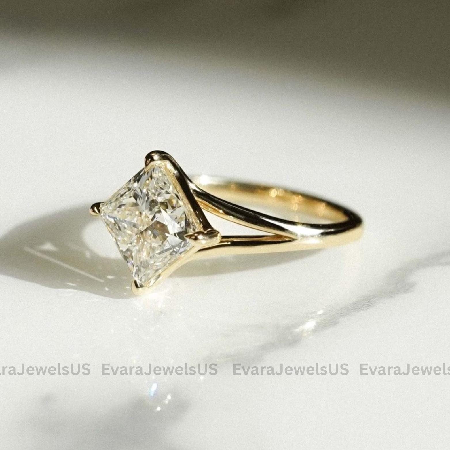 Princess Cut Moissanite Engagement Ring Split Shank Wedding Ring ...