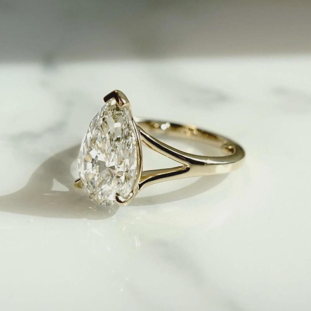 3 CT Pear Cut Moissanite Engagement Ring, 14k Solid Gold Wedding Ring ...