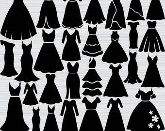 Wedding Dress Svg Bundle, Bridesmaid Dress Svg, Wedding Dress Cut Files For Circut, Wedding Dress Clipart,  Women Clothes Silhouette Svg,Png