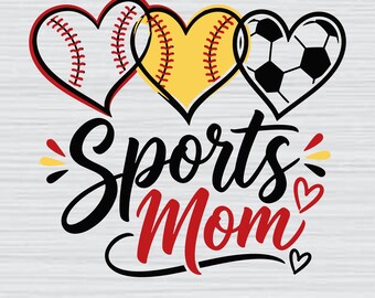 Sports Mom SVG PNG, Baseball Mom Svg, Football Mom Svg, Volleyball Mom T-shirt Svg, Sports Mama PNG, Cut Files For Cricut Commercial Use