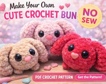 Mini Bunny Squish Crochet Pattern - NO SEW Plush tutorial | Super Easy & Quick Beginner PDF