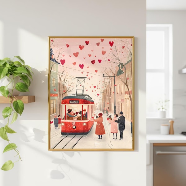 Valentines Day Painting, Printable Cute Valentines Day Wall Art, Retro Valentine Home Wall Decor Prints, Romantic Valentine Canvas