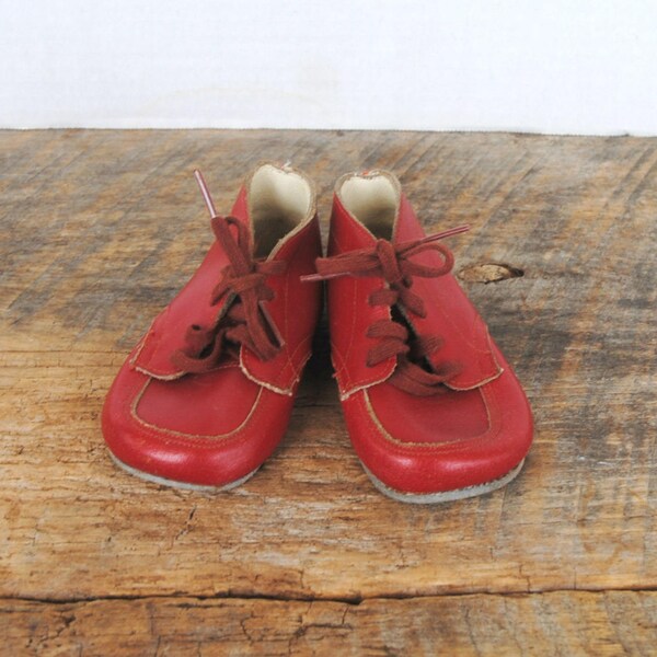 Vintage Red Baby Toddler Shoes with Ties
