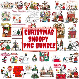 May include: A collection of Christmas-themed Snoopy PNG images. The images feature Snoopy, Charlie Brown, and other Peanuts characters in various holiday scenes. Text includes "Merry Christmas" and "Christmas Snoopy PNG Bundle."