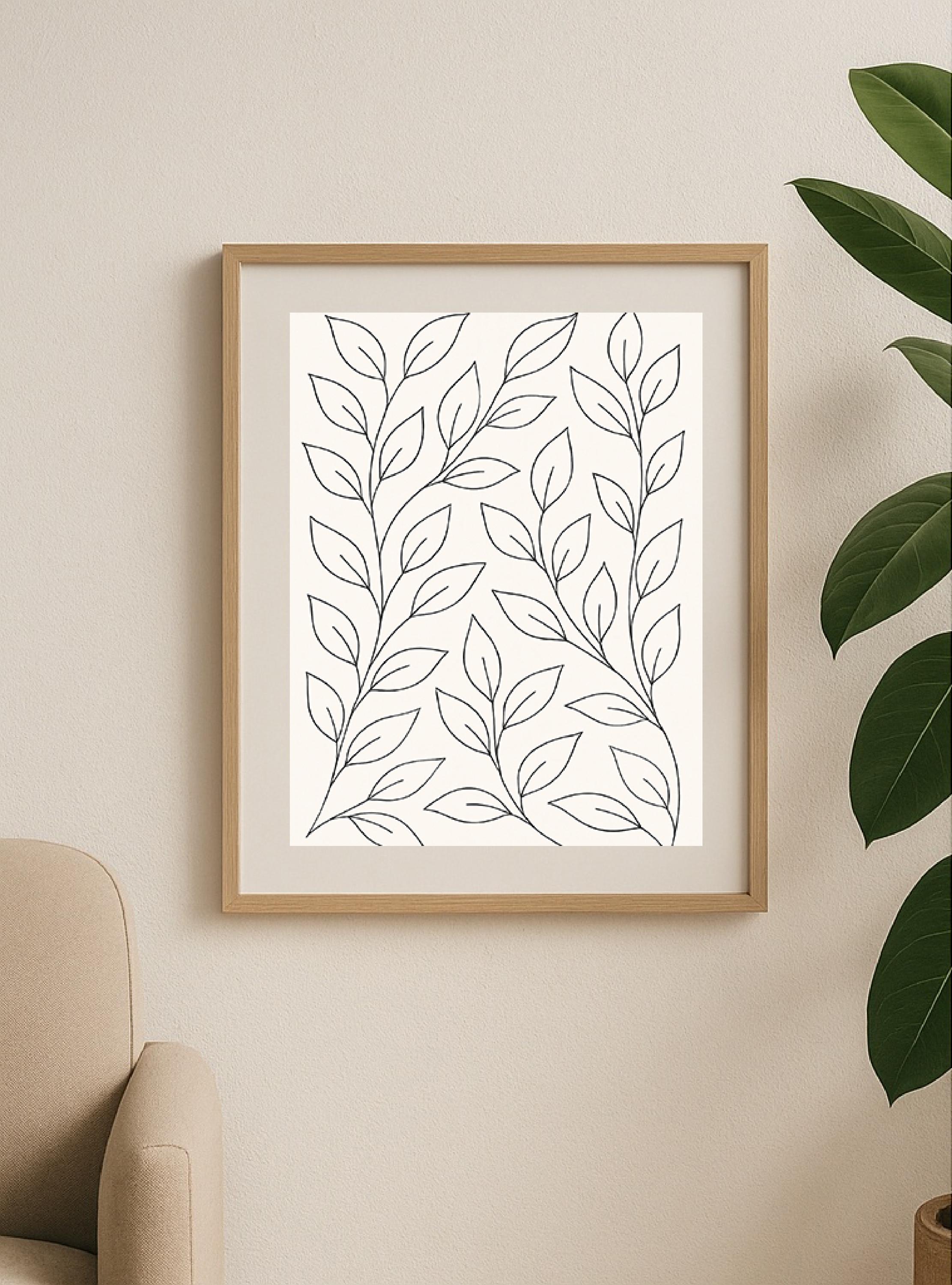 Minimalist Leaf Pattern Line Art Print – Botanical Wall Art for Modern ...