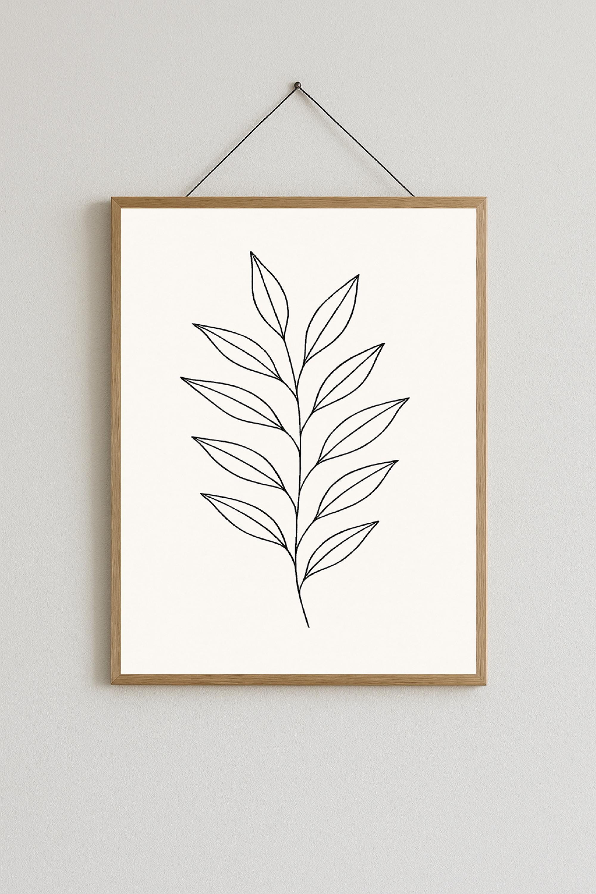 Simple Rustic Leaf Line Minimalist Leaf Line Art Print – Simple Botanical Drawing for Modern ...