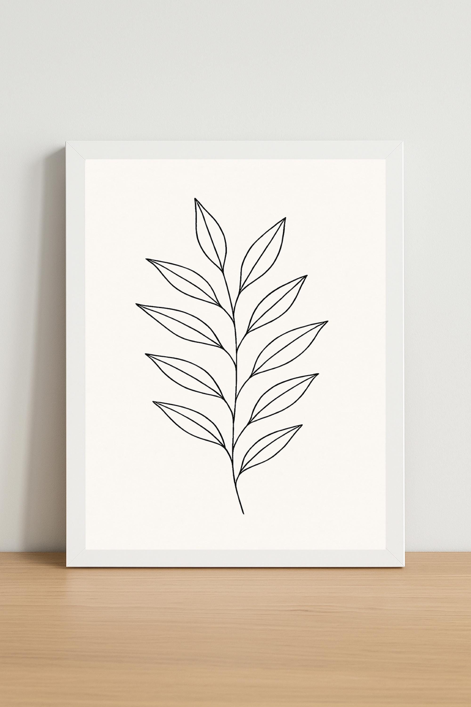 Simple Rustic Leaf Line Minimalist Leaf Line Art Print – Simple Botanical Drawing for Modern ...