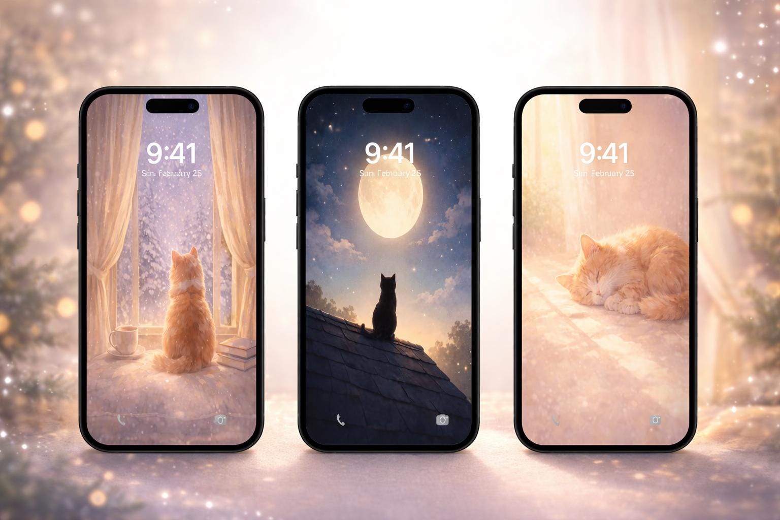 Dreamy Cat Phone Wallpaper Set | Cozy iPhone Lock Screen - Etsy
