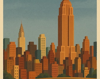 New York City Poster Printable | Vintage Travel Art | Retro Wall Decor