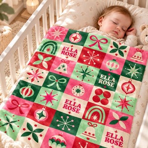 Modern Retro Ornament Patchwork Velveteen Blanket | Personalized Baby Name Pattern