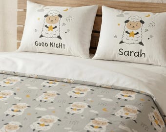 Personalized Cute Sheep Pattern Cotton Bed Set | Kids Bedding Duvet Cover