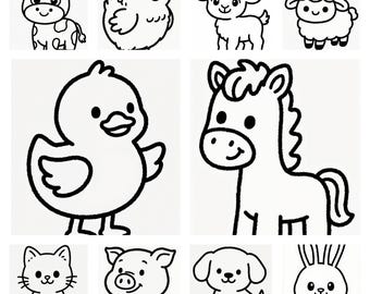 Farm Animals Coloring Pages for Toddlers, Cute Preschool Animal Coloring Pack, Printable PDF