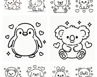 Kawaii Animals Coloring Pages Bundle for Kids | Printable Coloring Set