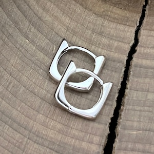 Sterling Silver Square Tiny Hoop Earrings - Square Ear Hugs