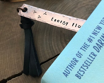 Personalized Copper Bookmark With Leather Tassel, Skinny Metal Custom Bookmark