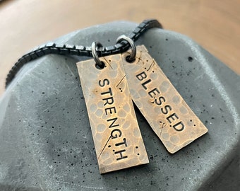Personalized Men's Necklace, Long Bronze And Silver Tag Necklace - Kyle Necklace