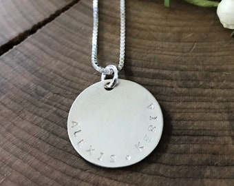 The Jamie Necklace, Personalized Unisex Silver Disc Necklace, Men's Silver Necklace, Women's Silver Necklace