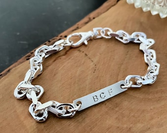 Men's Personalized ID Bracelet, Sterling Silver Chain Bracelet - Charles Bracelet