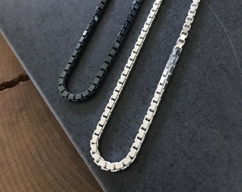 Men's Sterling Silver Box Chain, Silver Chain, Black Sterling Silver Chain