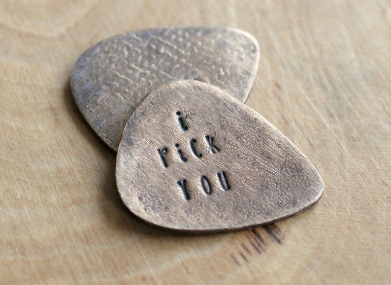 Personalized Bronze Guitar Pick, Custom Message Pick, Handcrafted, Men's Gift, Husband, Boyfriend Gift, Free Shipping image 1