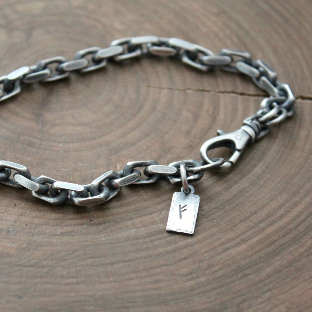 Men's Personalized Bracelet, Heavy Sterling Silver, Mens Chain Bracelet