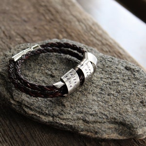 Men's Personalized Spinning Secret Message Bracelet Double Wrap Valentine Gift, Hand Stamped Unisex image 3