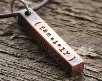 Mens Personalized Necklace, Father's Gift, Mans Personalized Bar Necklace, Mens Gift, Copper Family Necklace, Rustic & Masculine Necklace