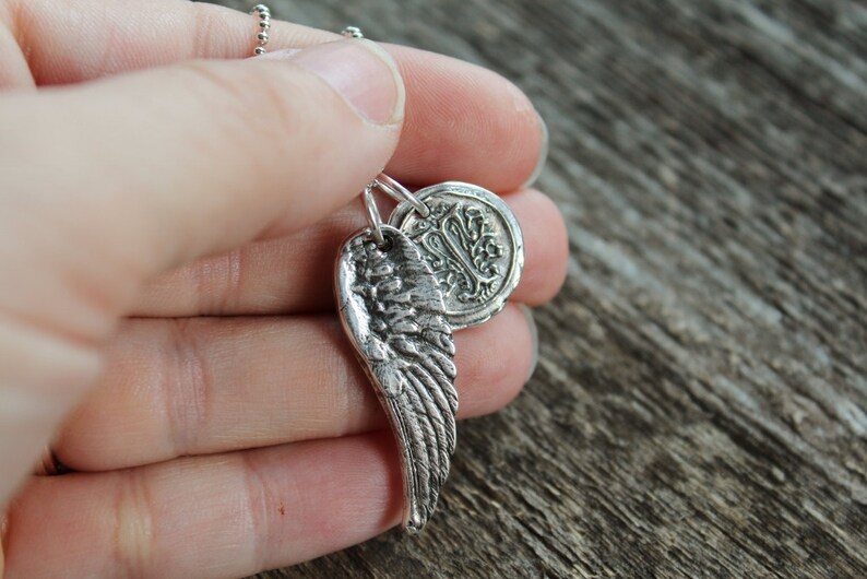 Angel Wing Unisex Necklace In Fine Silver, Statement Necklace, Long Chain, Memorial Necklace Angel Necklace image 5