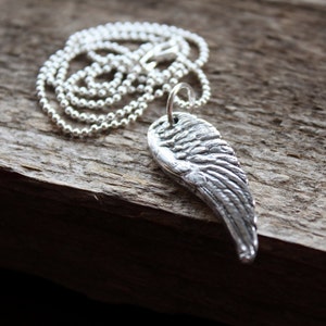 Angel Wing Unisex Necklace In Fine Silver, Statement Necklace, Long Chain, Memorial Necklace Angel Necklace image 2