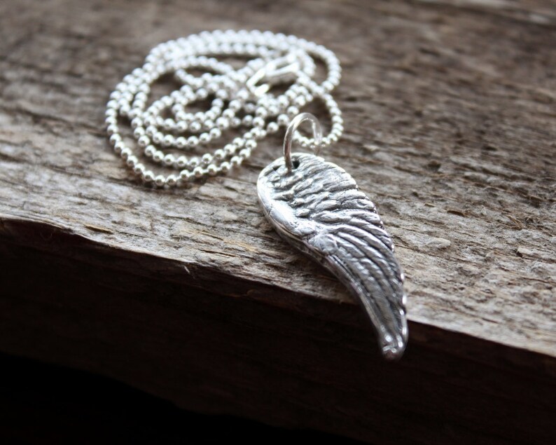 Angel Wing Unisex Necklace In Fine Silver, Statement Necklace, Long Chain, Memorial Necklace Angel Necklace image 2