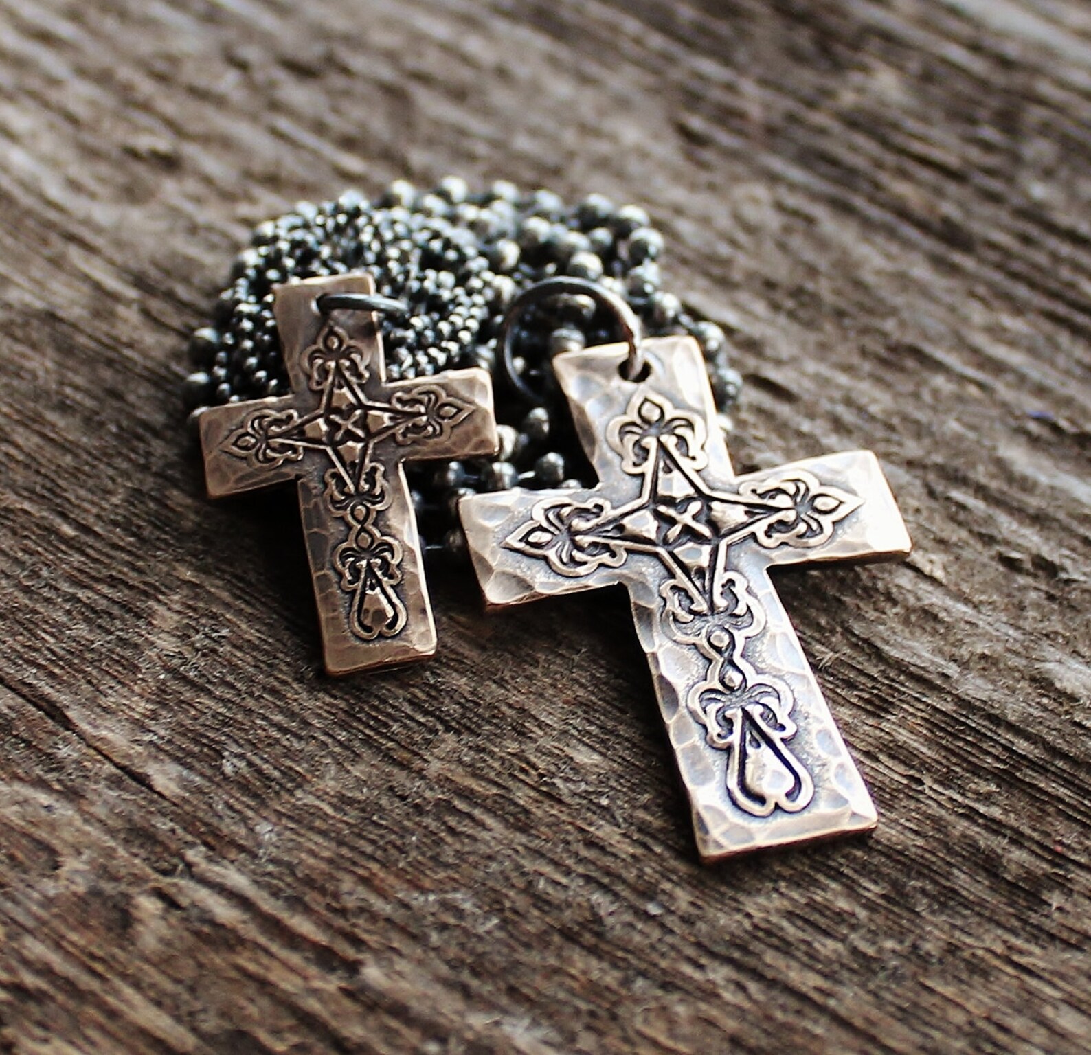 His and Hers Personalized Bronze Cross Necklaces Set Etsy