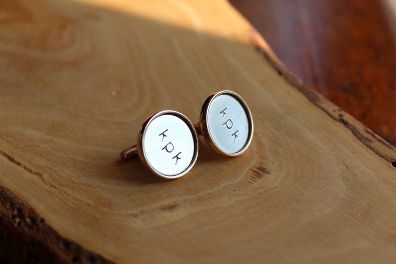 Custom Initial or Monogram Cuff links Golden Bronze & Sterling Silver image 4