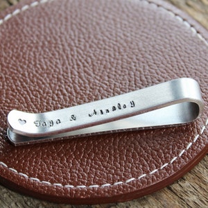 Personalized Tie Bar or Skinny Tie Bar Hand Stamped Men's Tie Clip Gift Secret Message, Double Sided image 3