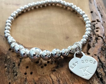 Personalized Heart Charm Bracelet, Personalized Sterling Silver Bracelet, Sterling Silver Initial Bracelet, Sweet 16 Gift - Kaelyn Bracelet