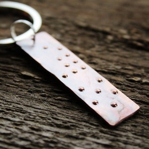 Personalized Braille Secret Message Keychain, Rustic Copper, Unisex Gift image 2
