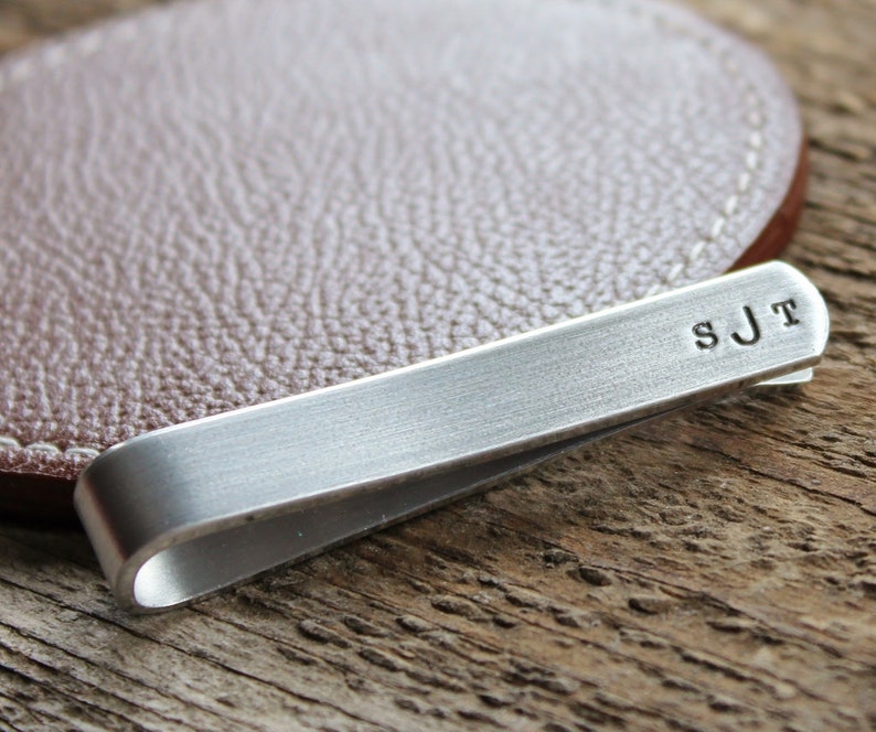 Personalized Mens Tie Bar Or Skinny Tie Bar Hand Stamped Monogram Tie Bar Gift Wedding Party, Groom, Father image 2