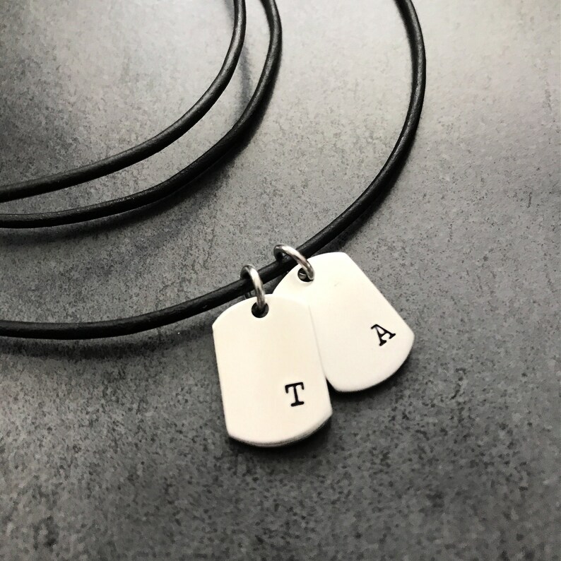 Men's Mini Dog Tag Initial Necklace Men's Dog Tag Etsy