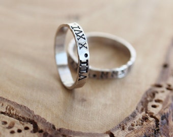 Men's Personalized Skinny Ring - Hand Stamped, Sterling Silver - Scott Ring