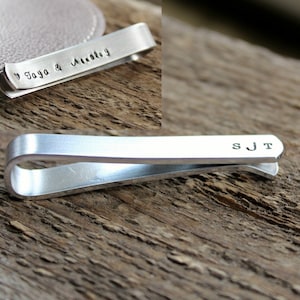 Personalized Tie Bar or Skinny Tie Bar - Hand Stamped Men's Tie Clip Gift - Secret Message, Double Sided