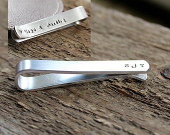 Personalized Tie Bar or Skinny Tie Bar - Hand Stamped Men's Tie Clip Gift - Secret Message, Double Sided