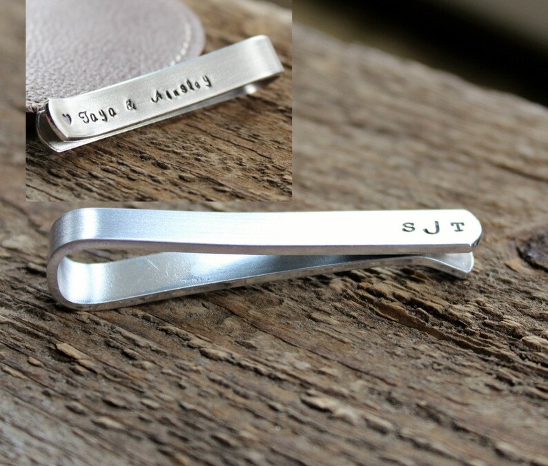 Personalized Tie Bar or Skinny Tie Bar - Hand Stamped Men's Tie Clip Gift - Secret Message, Double Sided 