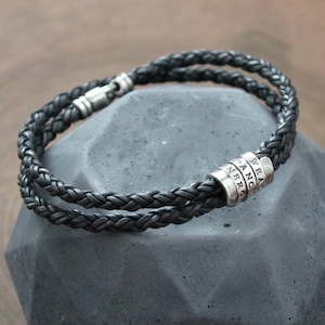 Men's Personalized Bracelet, Leather And Sterling Silver, Men's Bracelet, Secret Message, Boyfriend Gift, Custom Blair Bracelet image 2