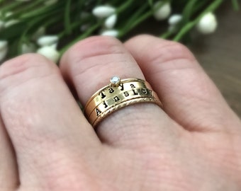 Family Stacking Ring Set in Gold Fill, Set of Gold Name Rings, Stacking Ring Set