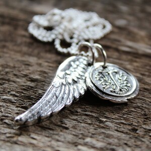 Angel Wing Unisex Necklace In Fine Silver, Statement Necklace, Long Chain, Memorial Necklace Angel Necklace image 4