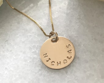 Personalized Gold Necklace, Round Coin Necklace, The Nicholas Necklace