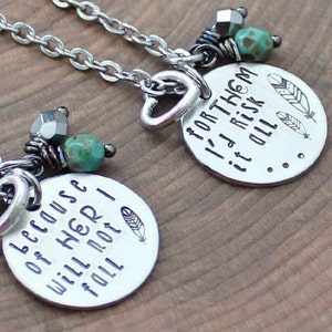 Mother Daughter Necklace Set, Ready To Ship, Quote Jewelry, Mother Daughter Jewelry, I Will Not Fall, I'd Risk It All, Mother Daughter Gifts image 1