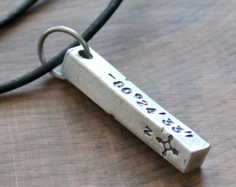 Men's Personalized Pewter Bar Necklace, Masculine Rustic Necklace On Leather - Murphy Necklace