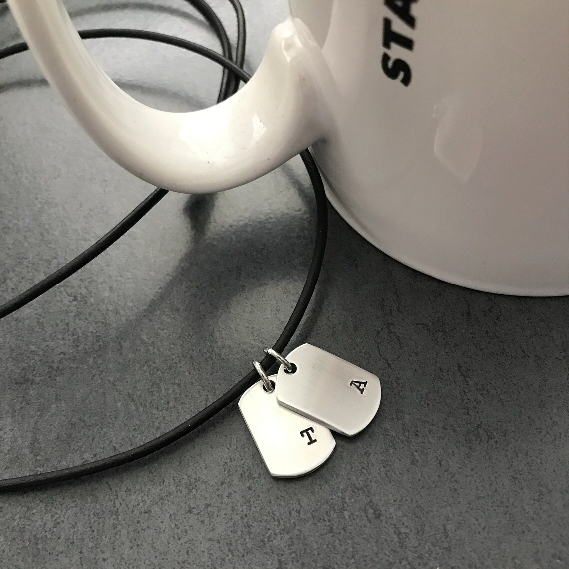 Men's Mini Dog Tag Initial Necklace Men's Dog Tag Etsy