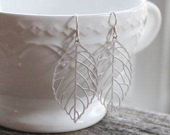 Silver Open Leaf Dangle Earrings